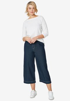 Stretch Knit Scoop Neck 3/4 Sleeve Top
