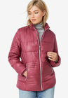Short Puffer Zip Front Jacket, BURGUNDY ROSE, hi-res image number null