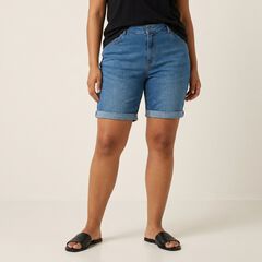 Mid-Rise Stretch Denim Bermuda Shorts