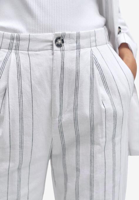 Straight Leg Cropped Linen Trousers, , alternate image number null