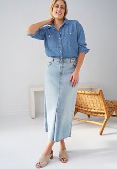 Oversized Button-Front Denim Shirt