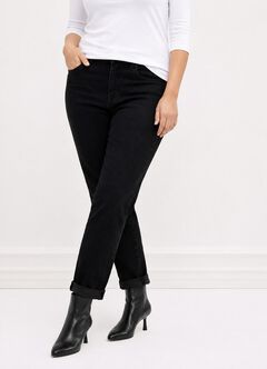 Mid-Rise Stretch 5-Pocket Relaxed Fit Boyfriend Jeans