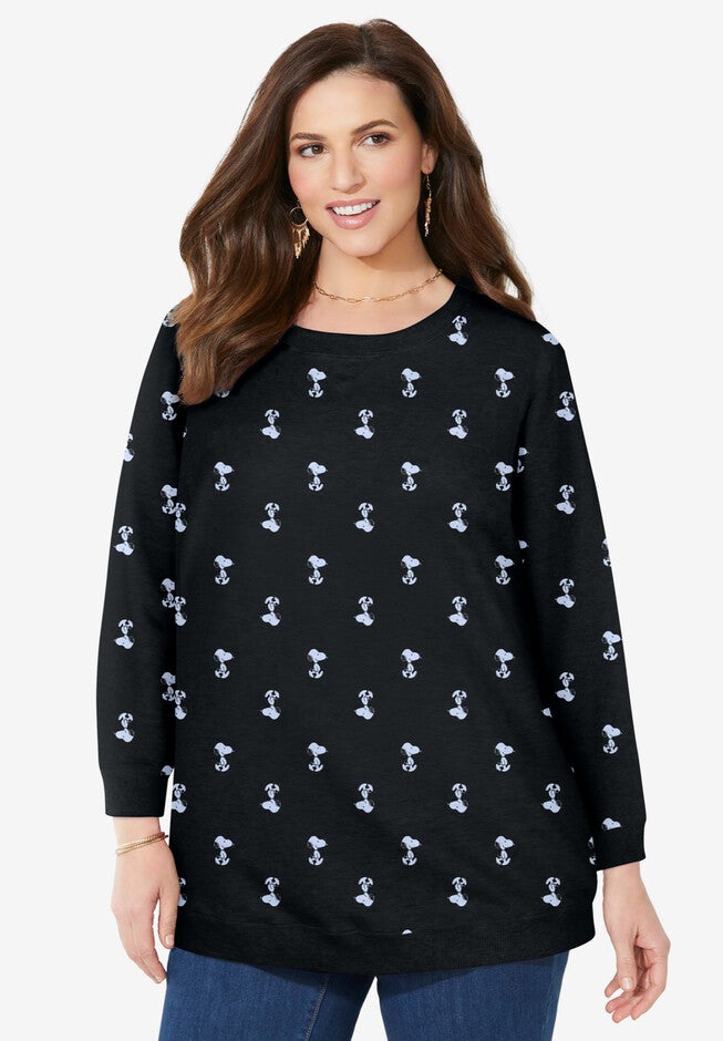 Snoopy All Over Print Fleece Sweatshirt, BLACK SNOOPY, hi-res image number 0