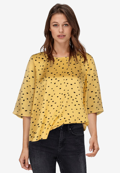 Relaxed Wide Sleeve Blouse, CORNSILK BLACK DOT, hi-res image number null