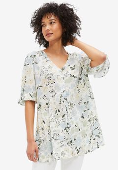 Button Front Crinkle Tunic