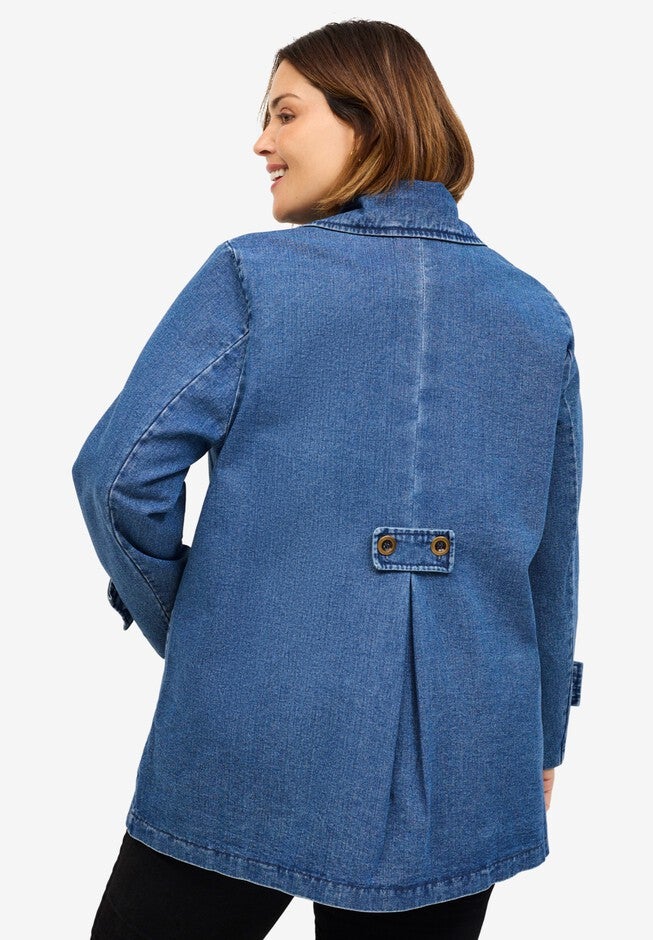 Button Front Denim A-line Jacket, STONEWASH, on-hover image number 1