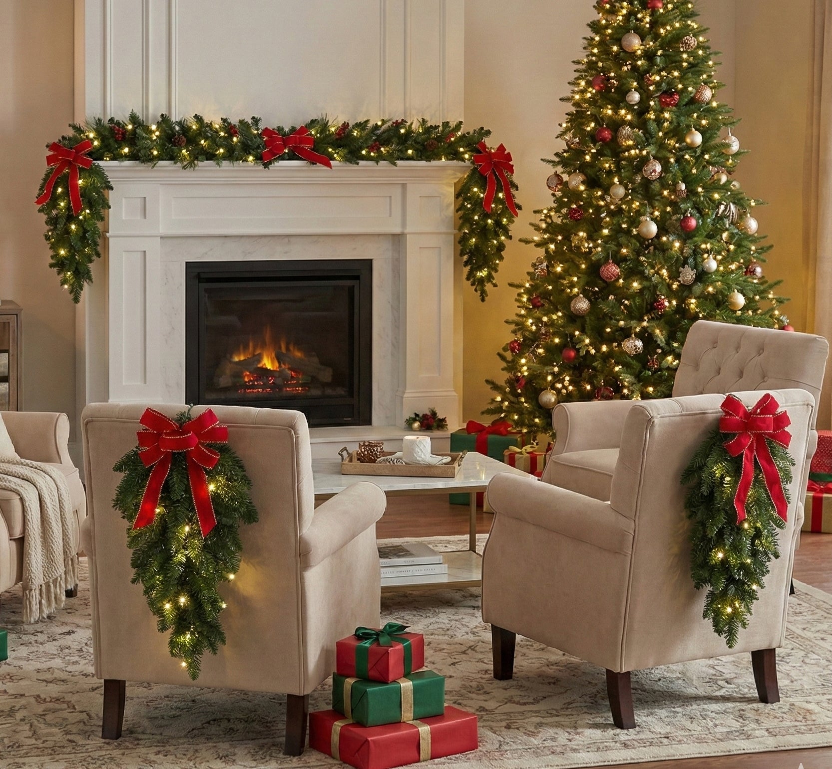 Pre-Lit Swags with Bows, Set of 4 image number 3