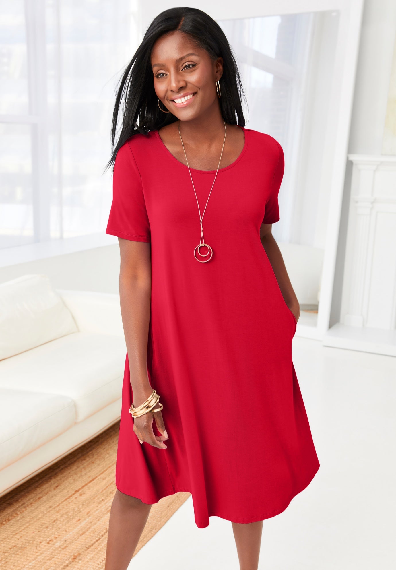 Stretch Knit A-Line Dress image number 0