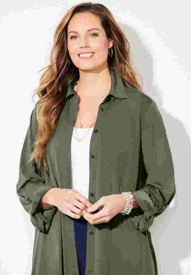 Convertible Buttonfront Shirt Dress image number 5