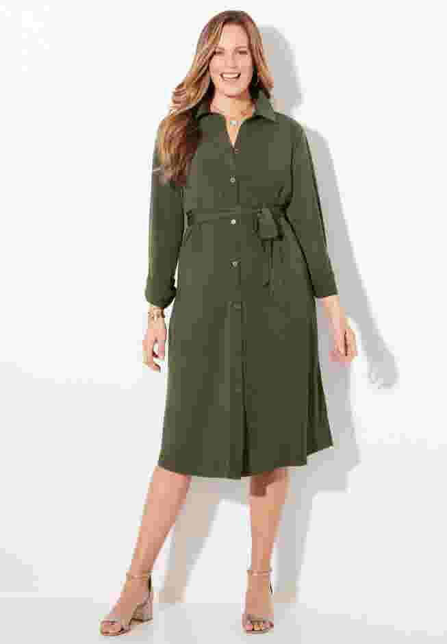 Convertible Buttonfront Shirt Dress image number 0