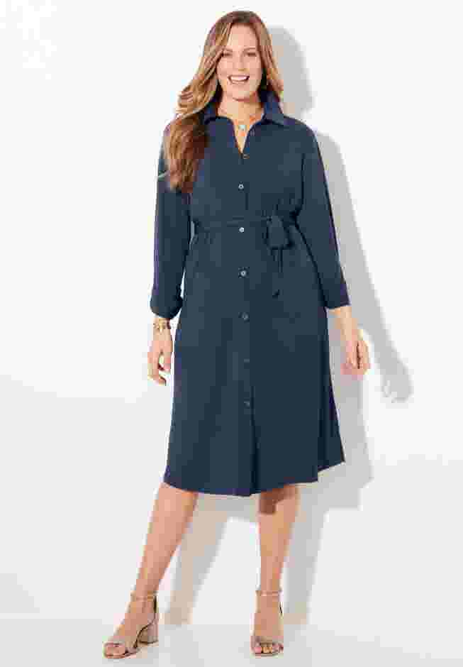 Convertible Buttonfront Shirt Dress image number 0