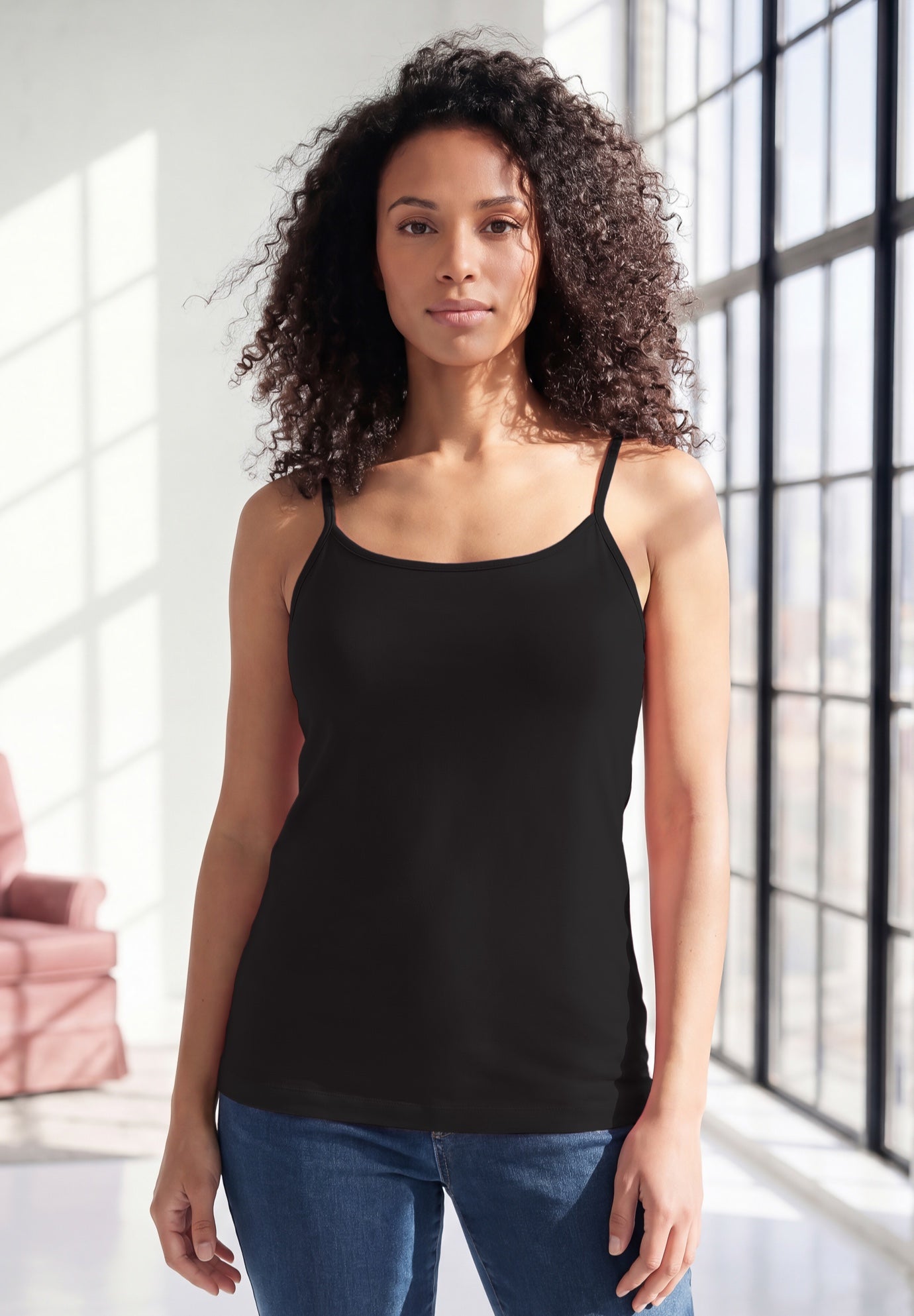 Plus Size Cami with Built-In Bra and Adjustable Straps image number 0