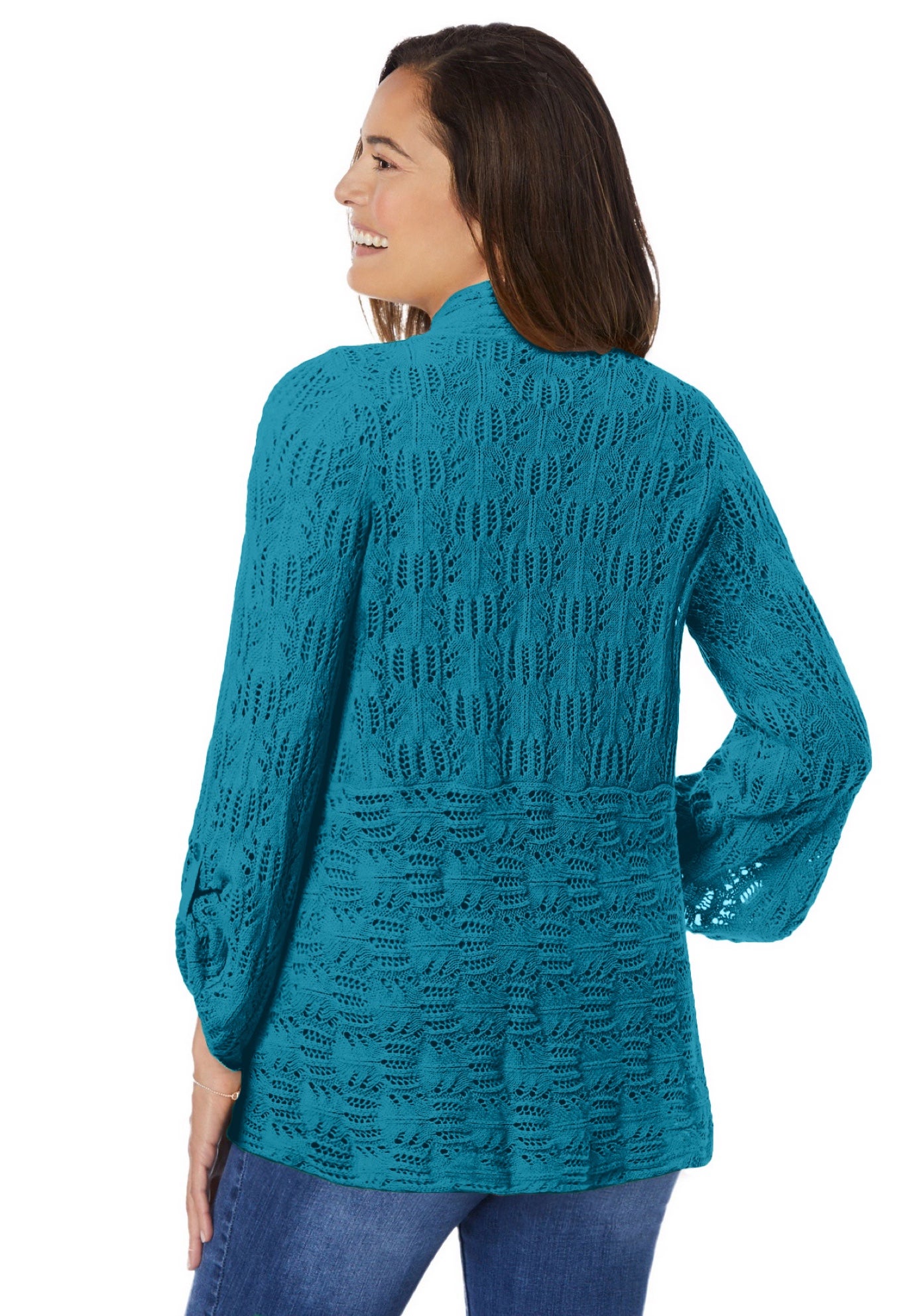 Open Front Pointelle Cardigan Sweater image number 1