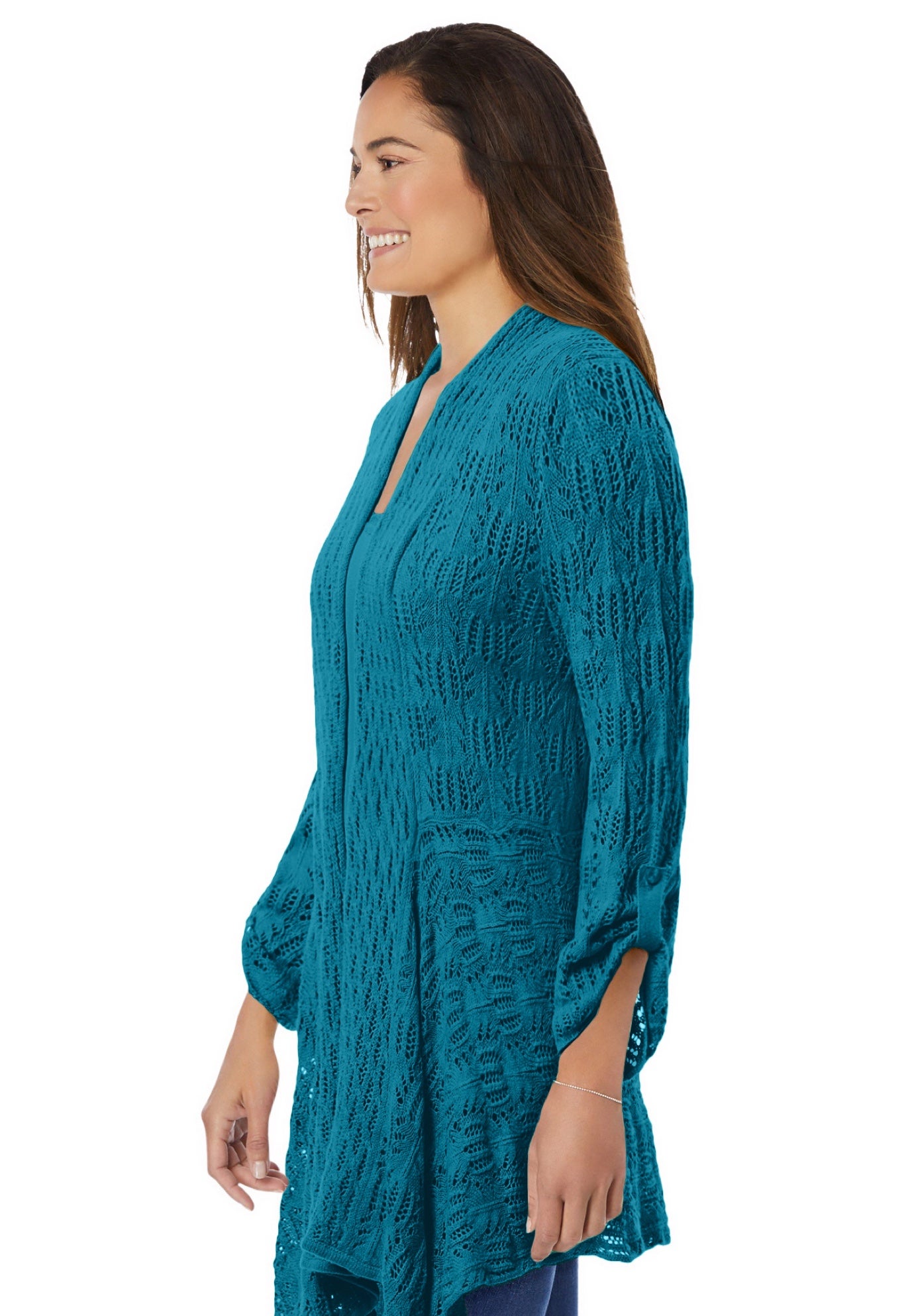Open Front Pointelle Cardigan Sweater image number 2