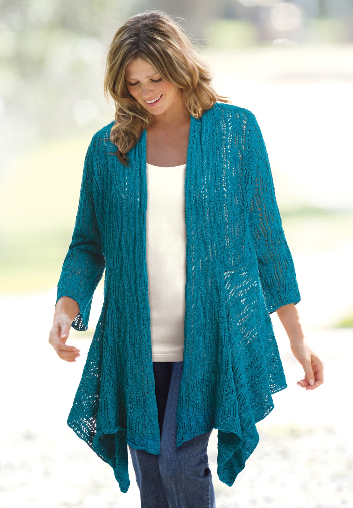 Open Front Pointelle Cardigan Sweater image number 0