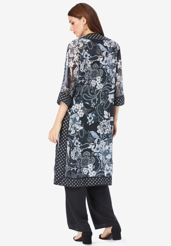 Plus-Size 3/4 Sleeve 3 Piece ITY Printed Duster Pant Set image number 1
