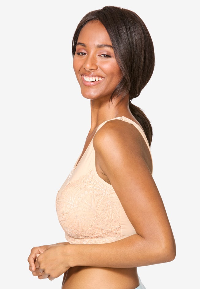 Comfort Choice® Zip-Front Lace Lounge Bra image number 2