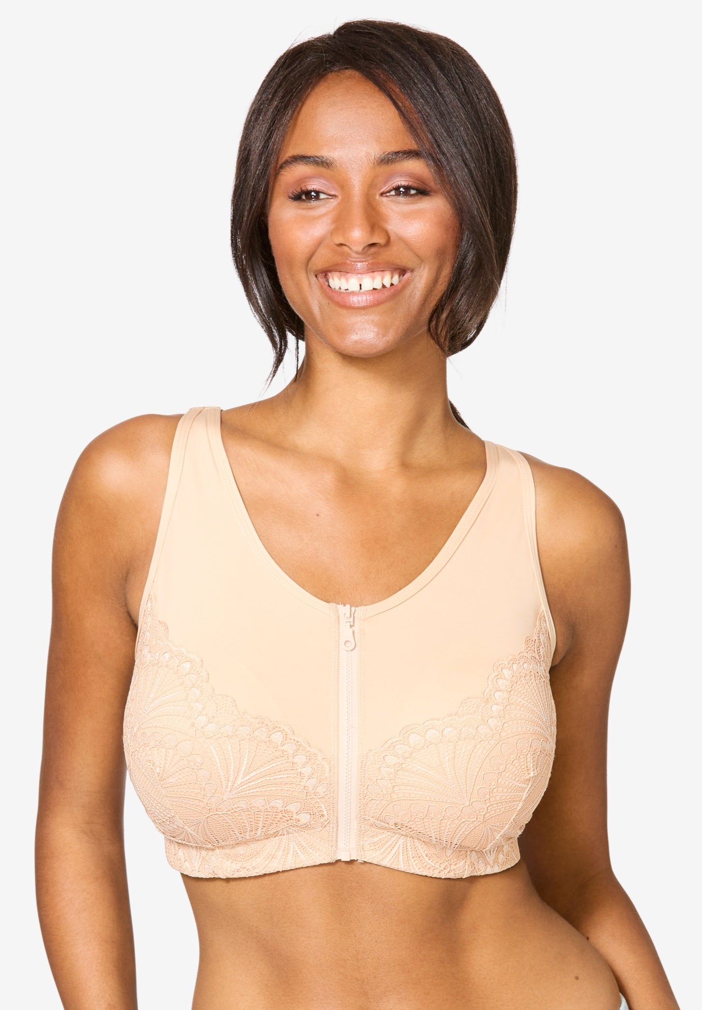 Comfort Choice® Zip-Front Lace Lounge Bra image number 0