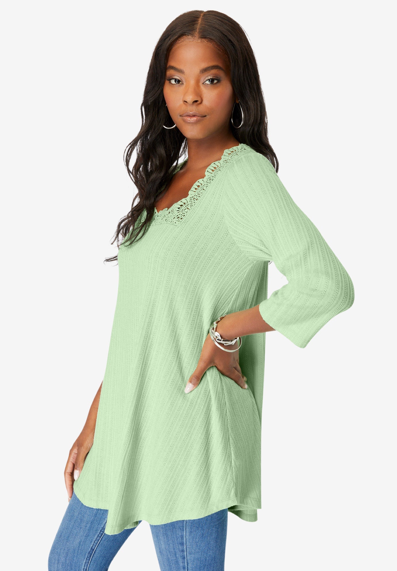 Squareneck Pointelle Top image number 2