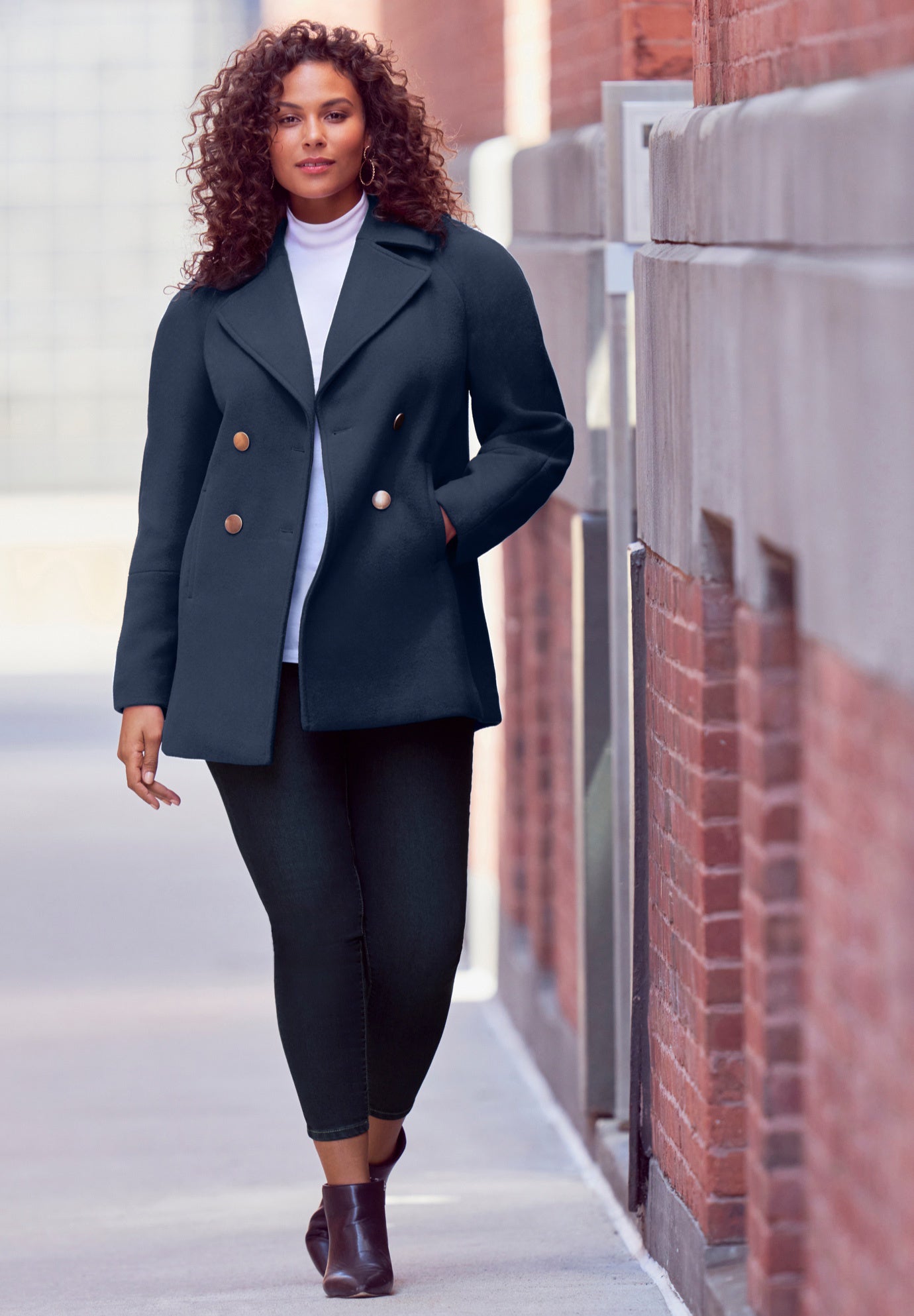 Plus Size Wool Blend A-Line Peacoat image number 4