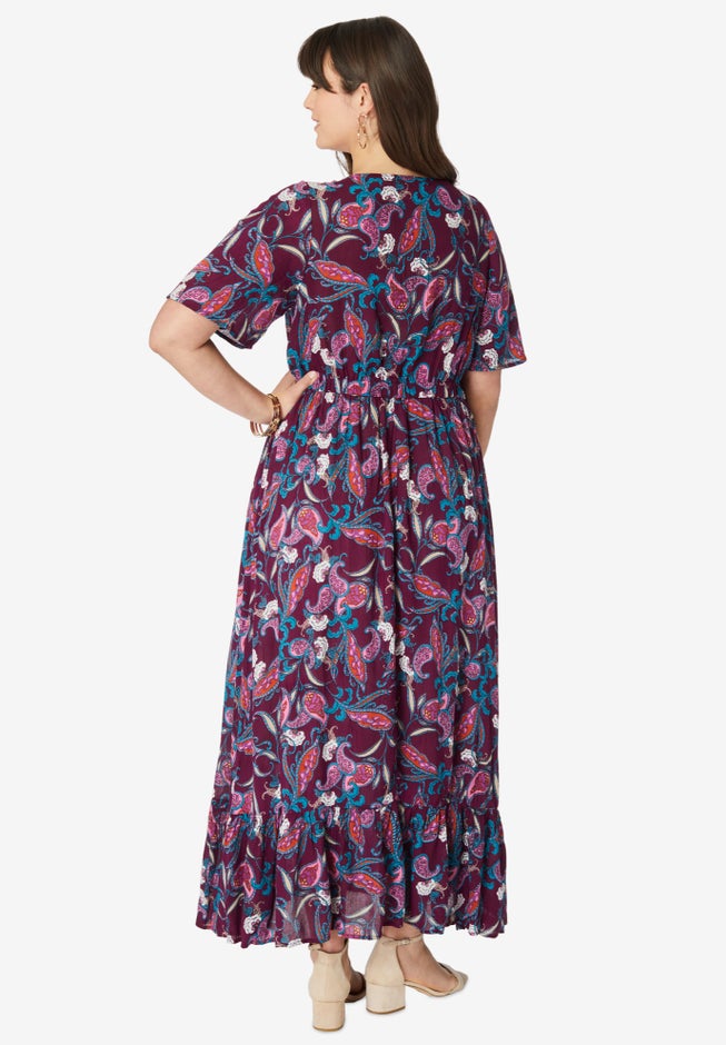 Hand-Crinkled Flutter-Sleeve Maxi Dress image number 2