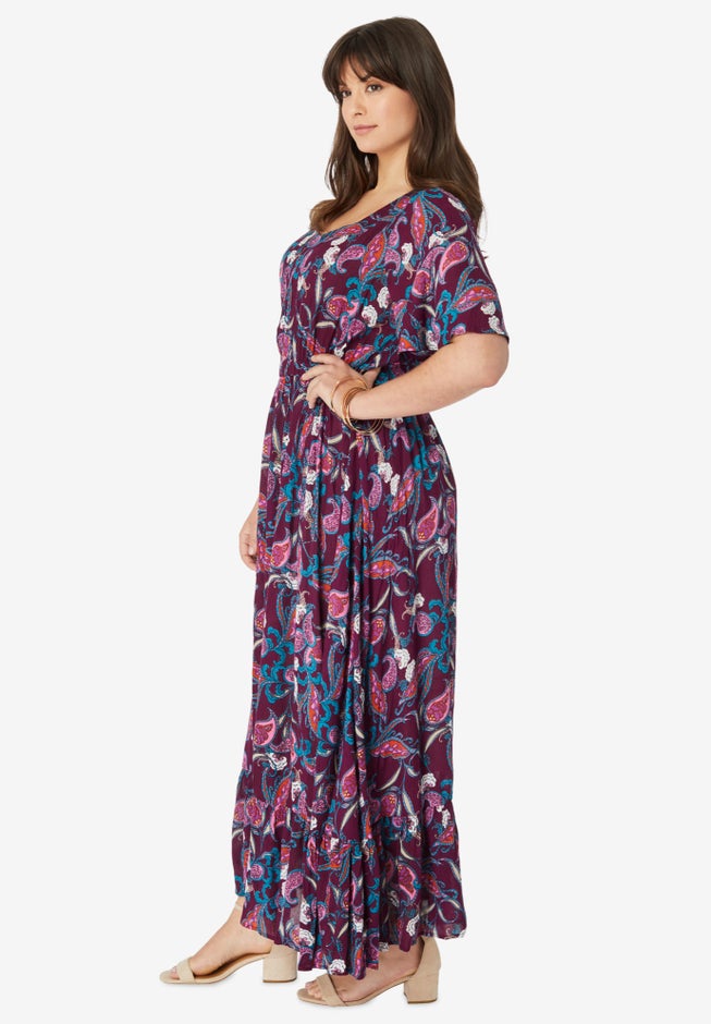 Hand-Crinkled Flutter-Sleeve Maxi Dress image number 1