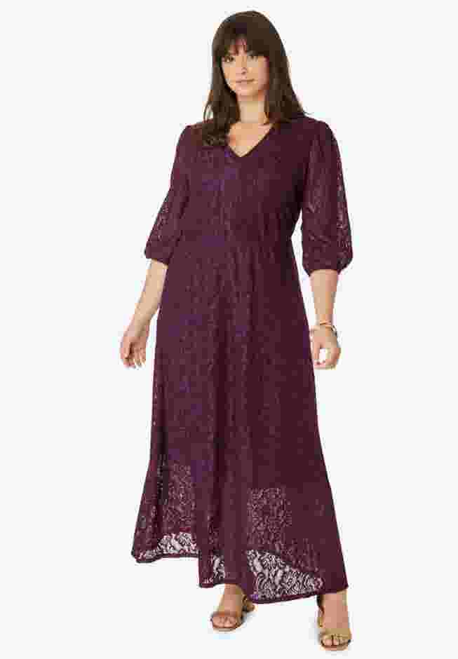 Blouson-Sleeve Lace Maxi Dress image number 0