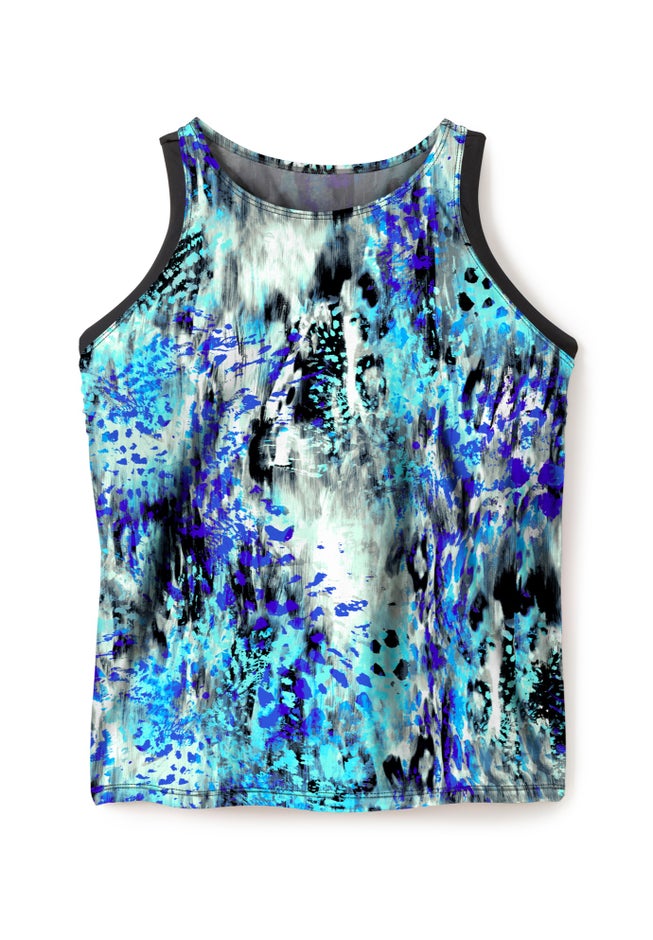 Longer-Length High-Neck Racerback Tankini Top image number 3