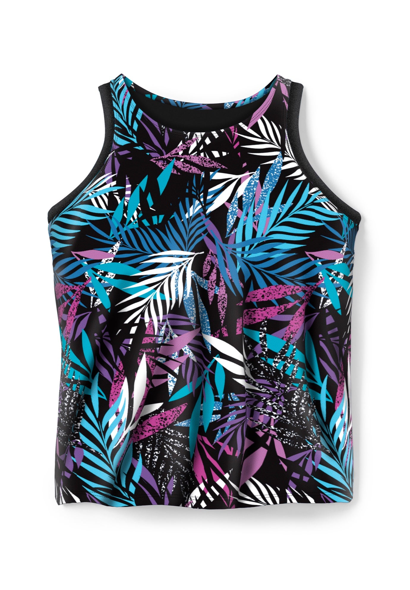Longer-Length High-Neck Racerback Tankini Top image number 3