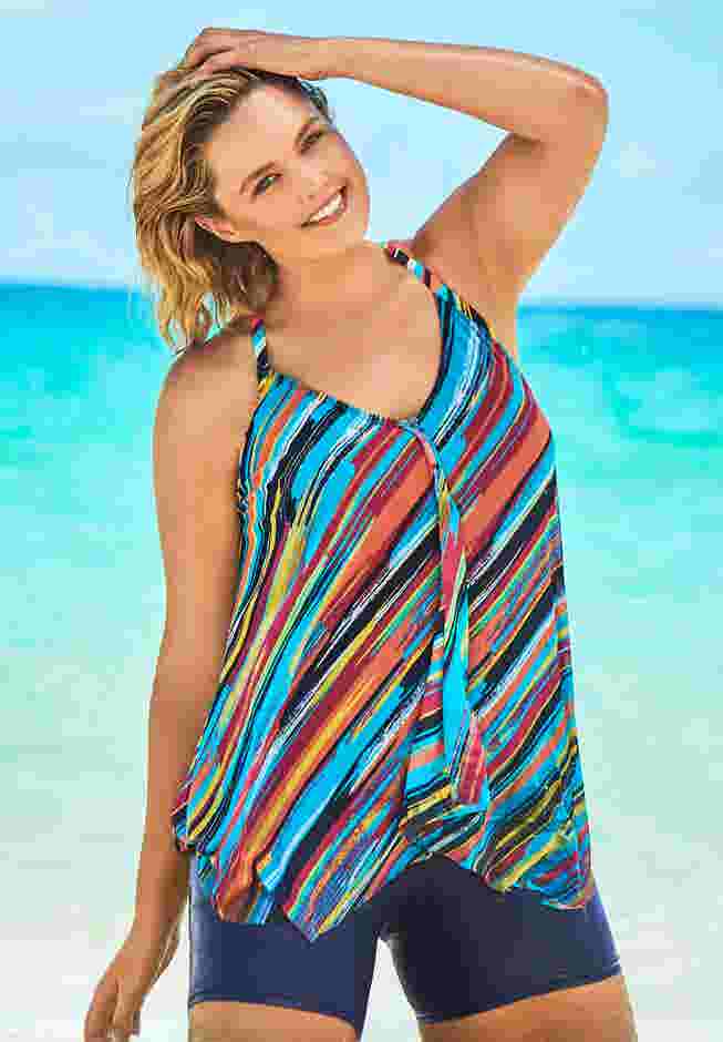 Longer-Length Mesh Tankini Top image number 0