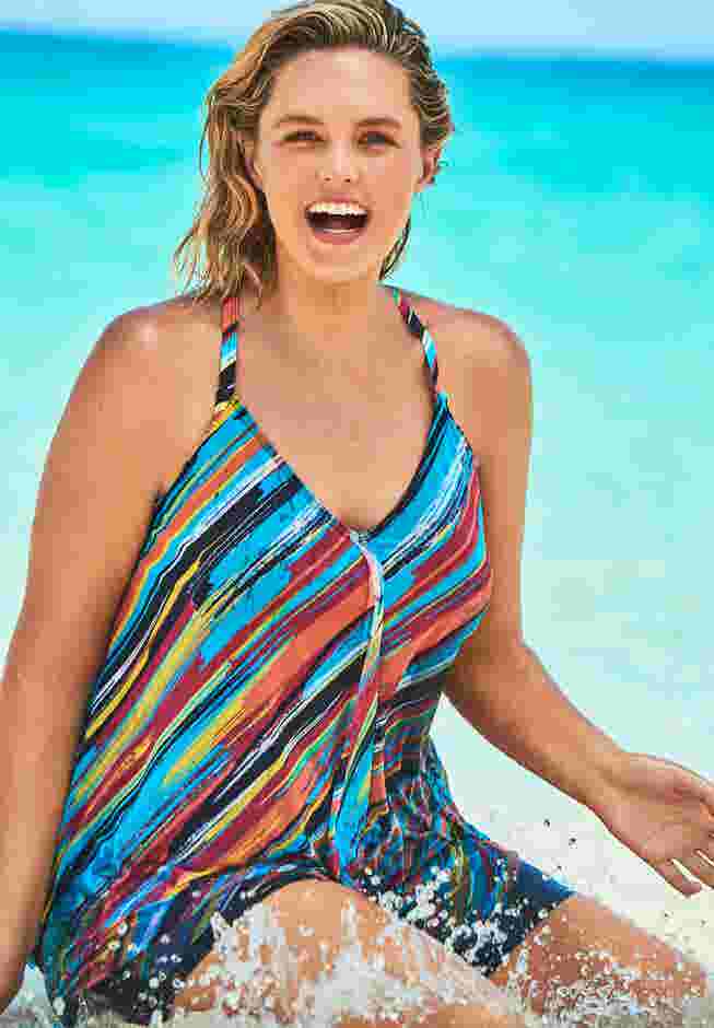 Longer-Length Mesh Tankini Top image number 2