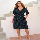 Plus Size Short Sleeve Wrap Fit and Flare Dress image number null