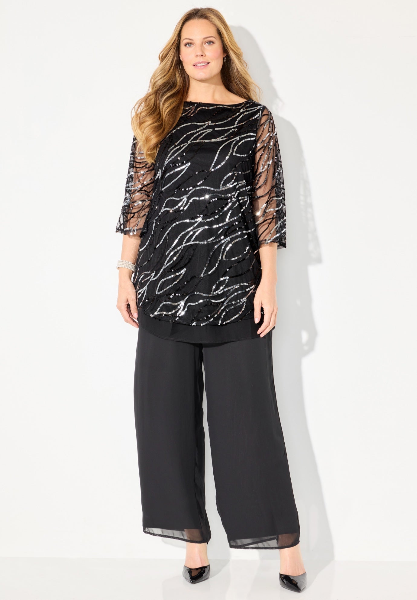 Sequin Chiffon Duet Blouse image number 0