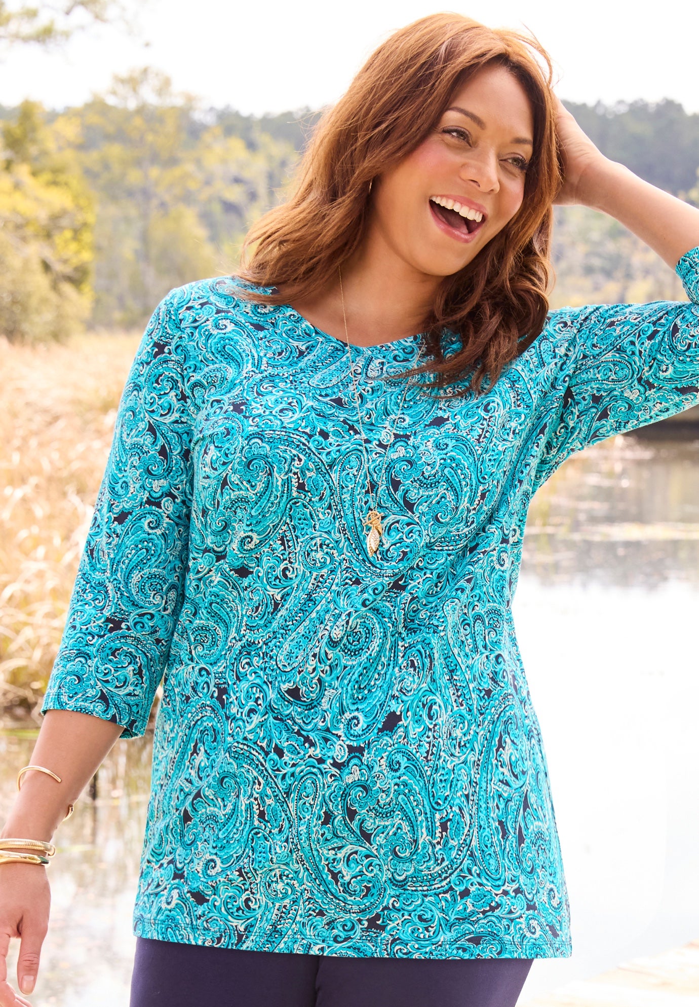 Suprema&reg; 3/4 Sleeve V-Neck Tee image number 0