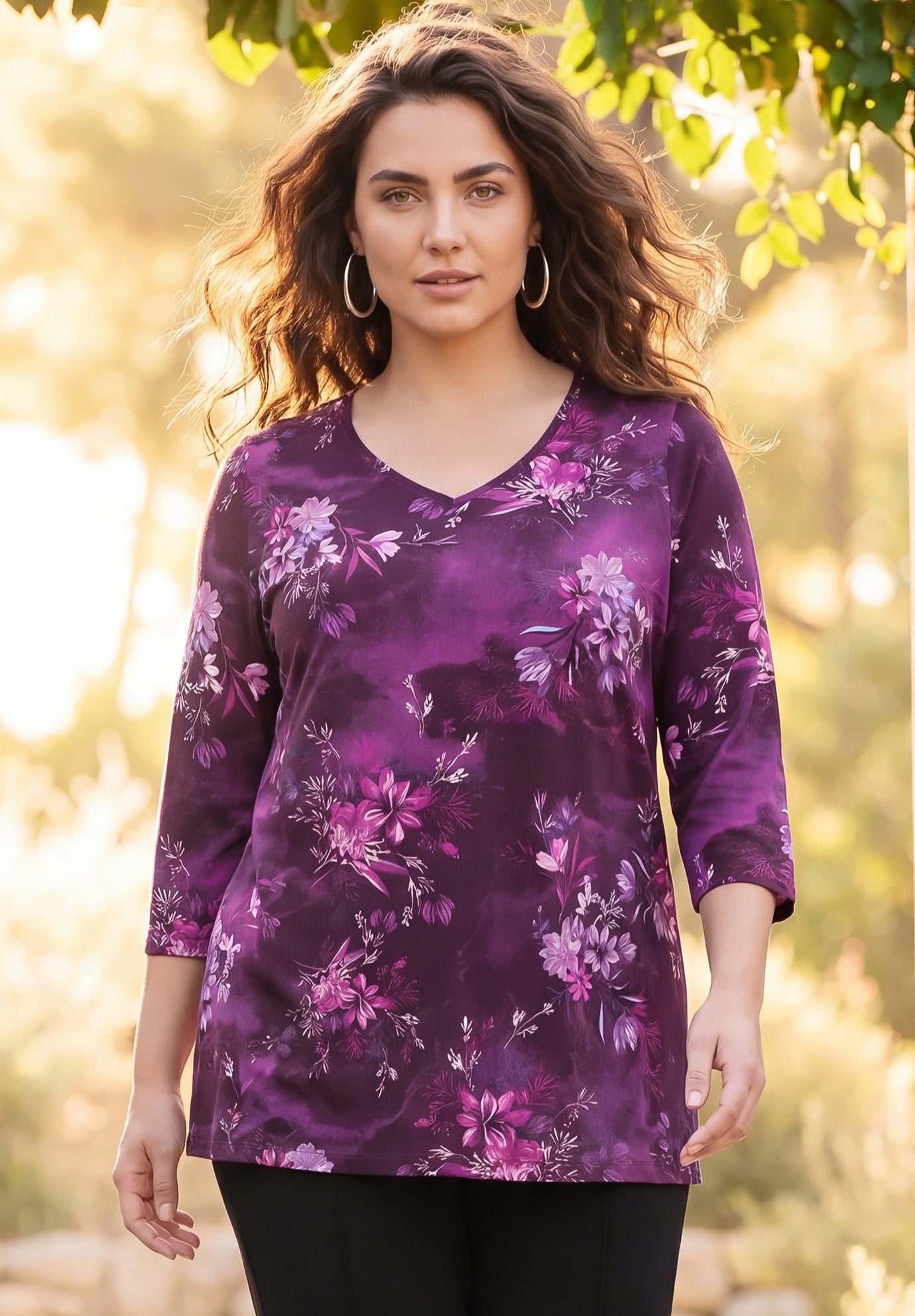 Suprema&reg; 3/4 Sleeve V-Neck Tee image number 0