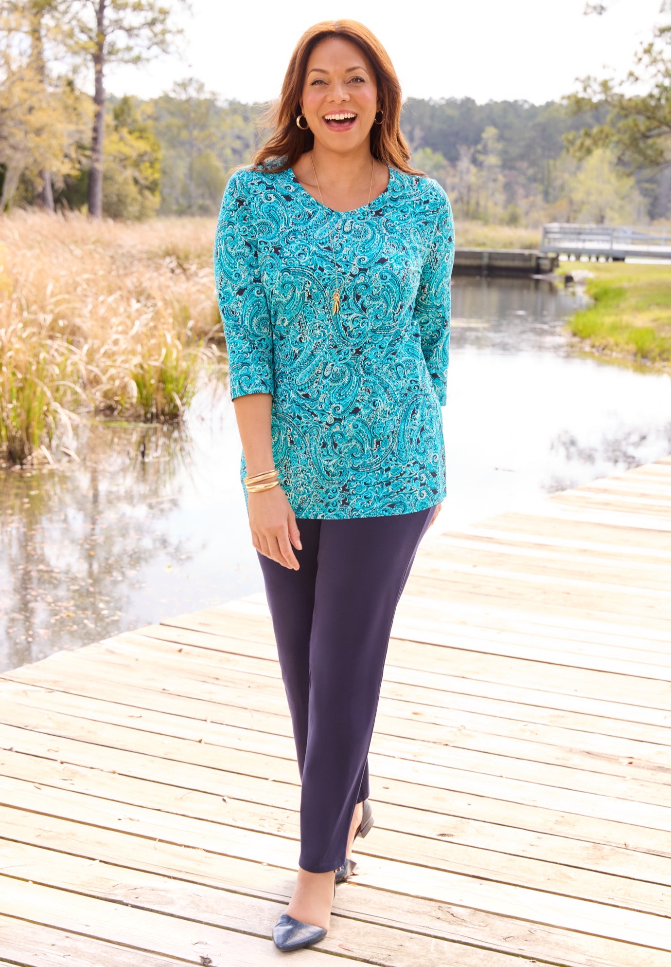 Suprema&reg; 3/4 Sleeve V-Neck Tee image number 0