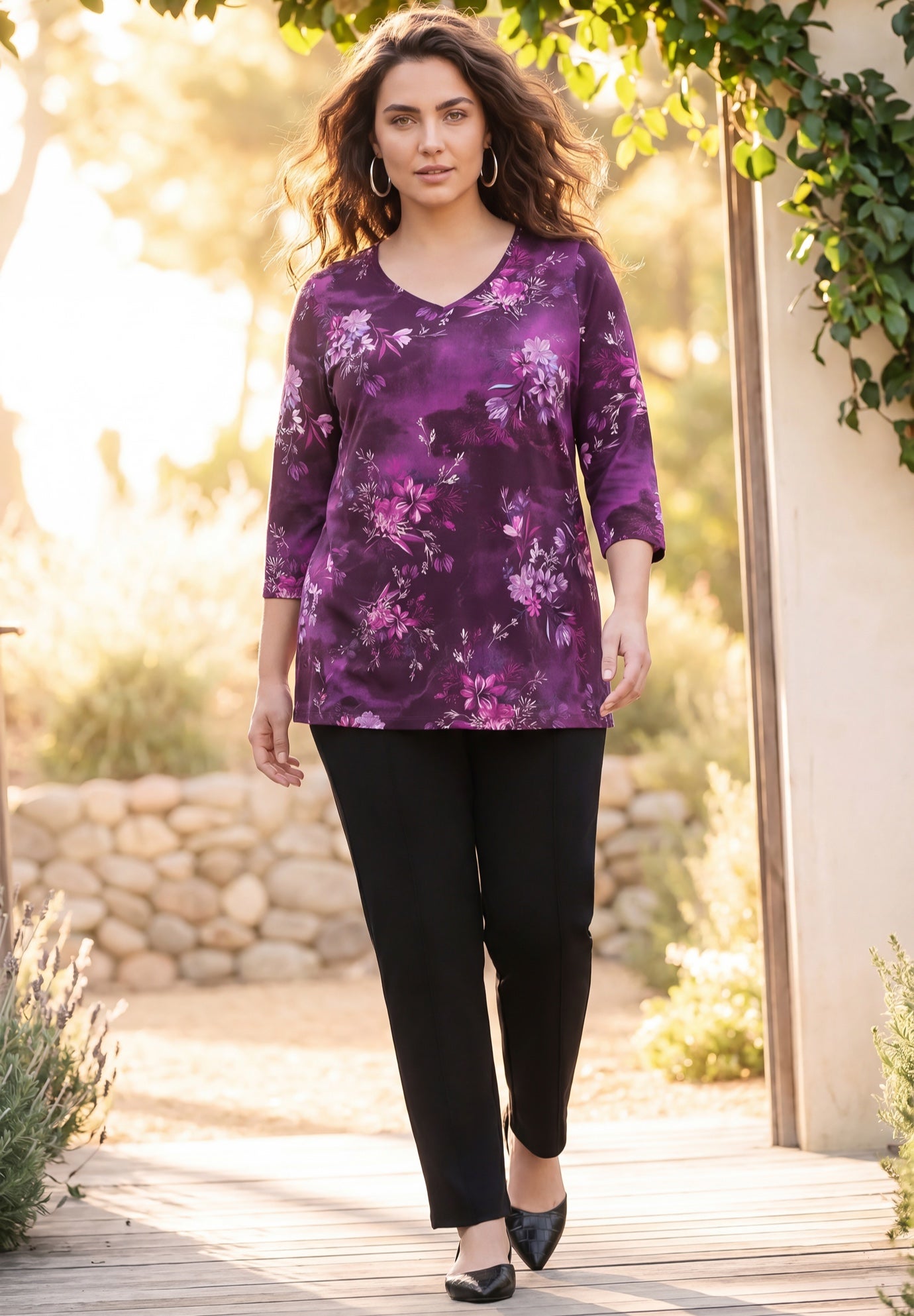 Suprema&reg; 3/4 Sleeve V-Neck Tee image number 1