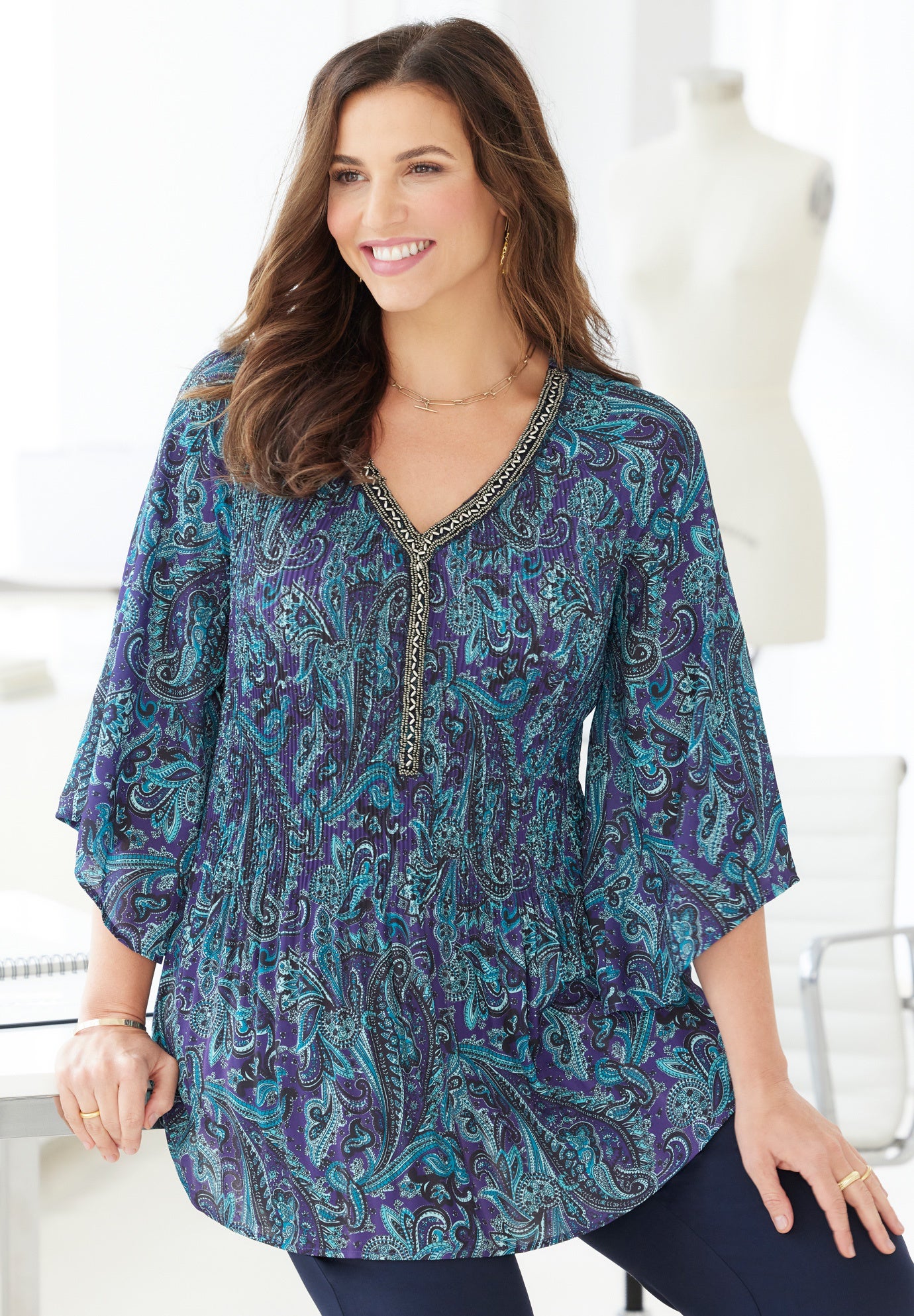 Bejeweled Pleated Blouse image number 0