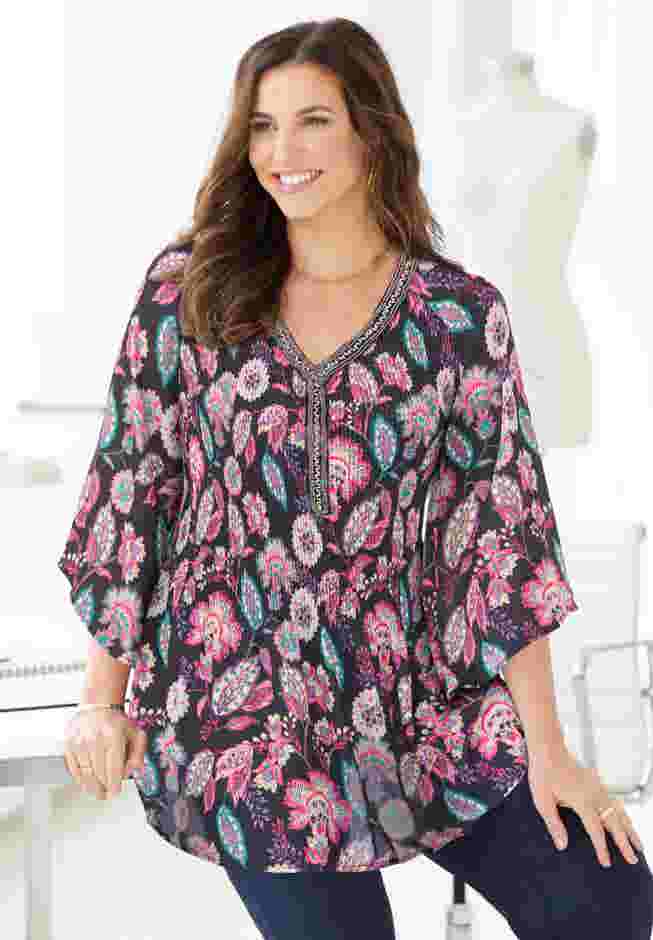 Bejeweled Pleated Blouse image number 0