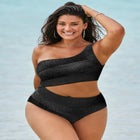 One Shoulder Color Block Cutout One Piece Swimsuit image number null