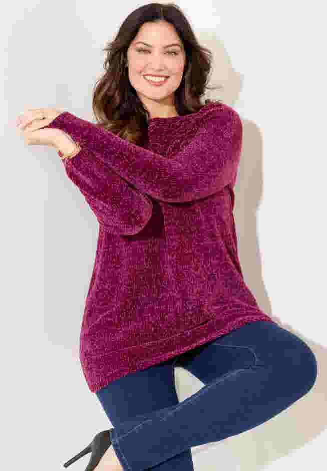 Chenille Cable-Knit Boatneck Sweater image number 1