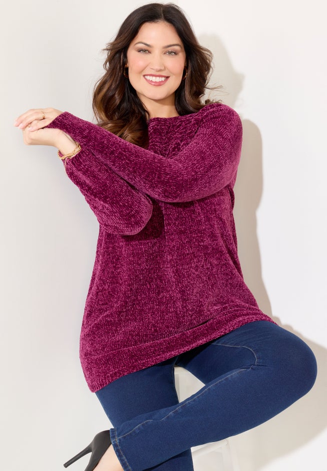 Chenille Cable-Knit Boatneck Sweater image number 1