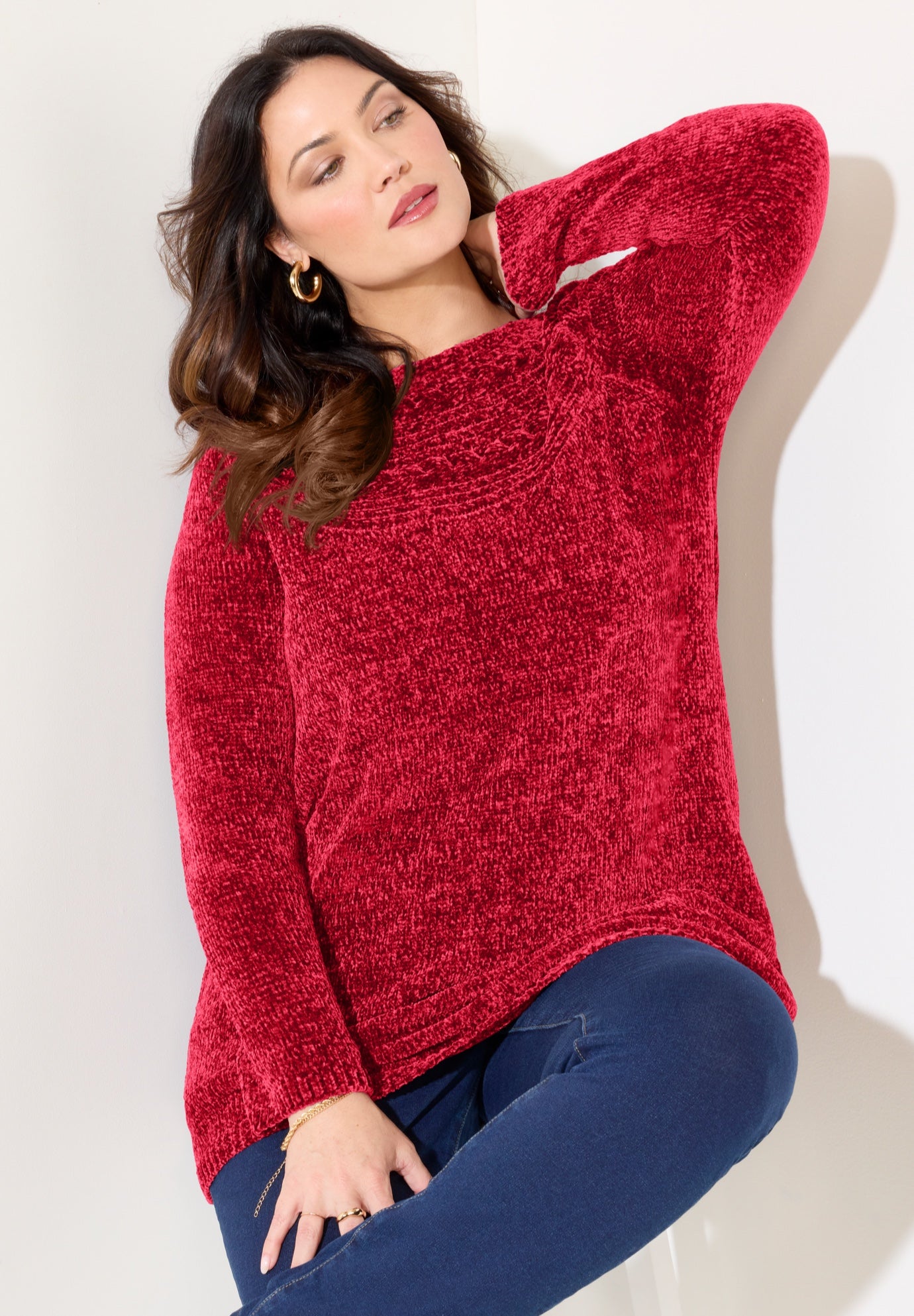 Chenille Cable-Knit Boatneck Sweater image number 1