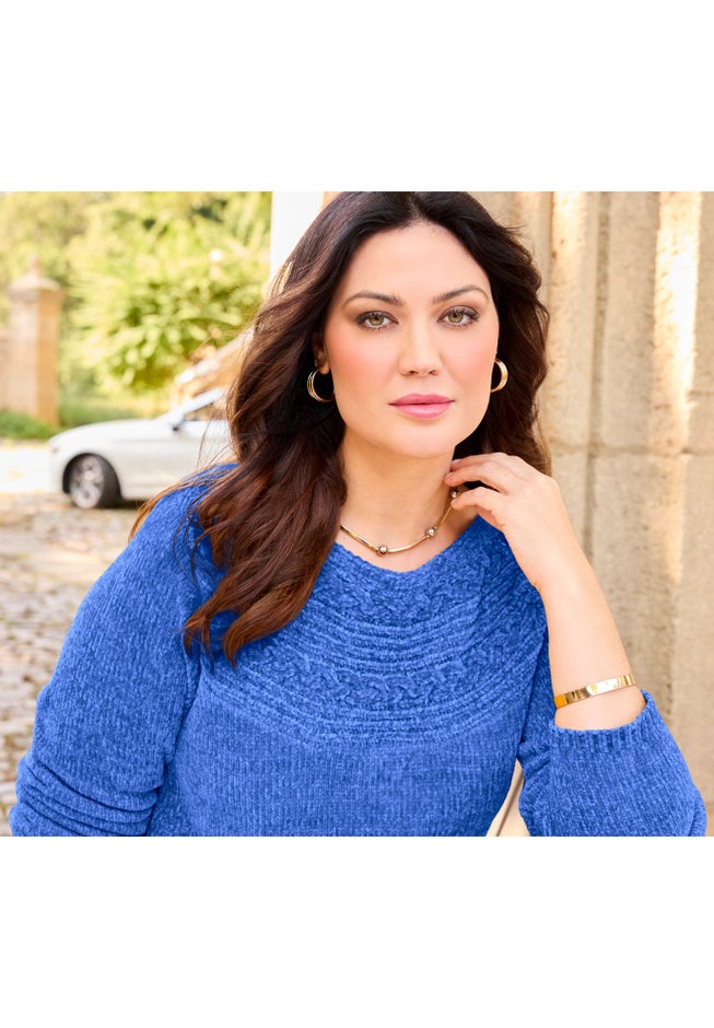 Chenille Cable-Knit Boatneck Sweater image number 1