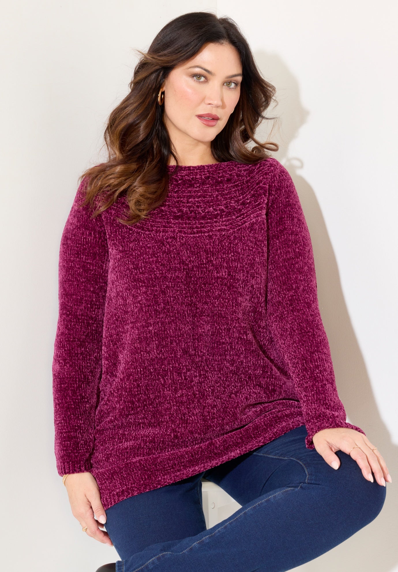 Chenille Cable-Knit Boatneck Sweater image number 0