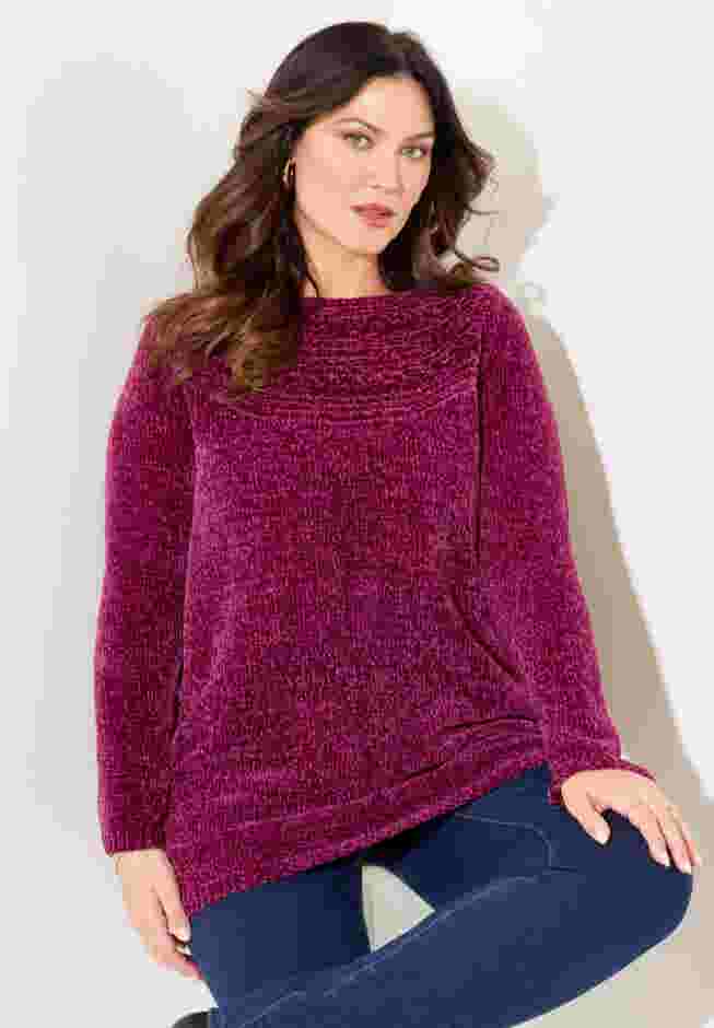 Chenille Cable-Knit Boatneck Sweater image number 0