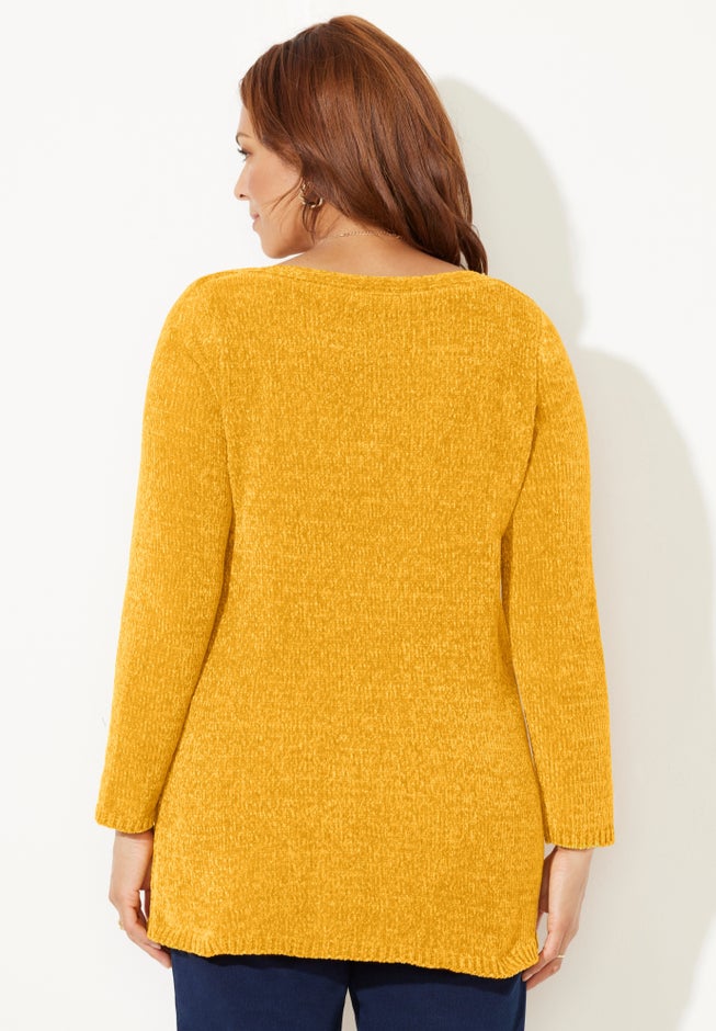 Chenille Cable-Knit Boatneck Sweater image number 1