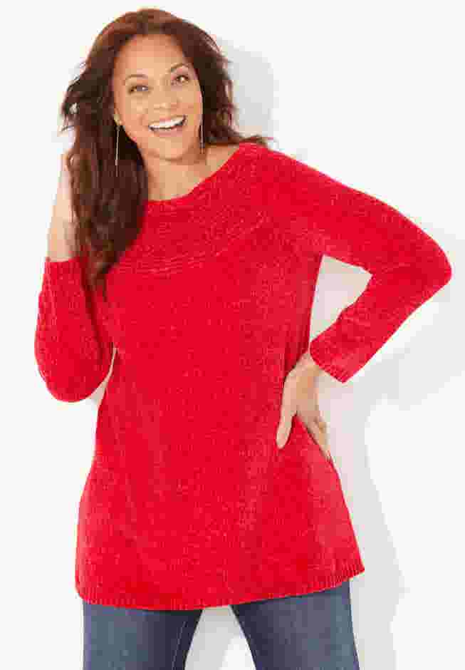Chenille Cable-Knit Boatneck Sweater image number 0