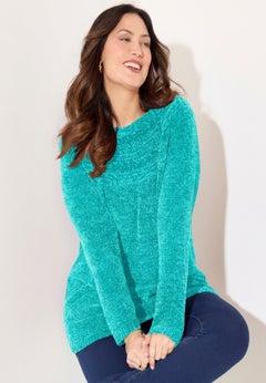 Chenille Cable-Knit Boatneck Sweater