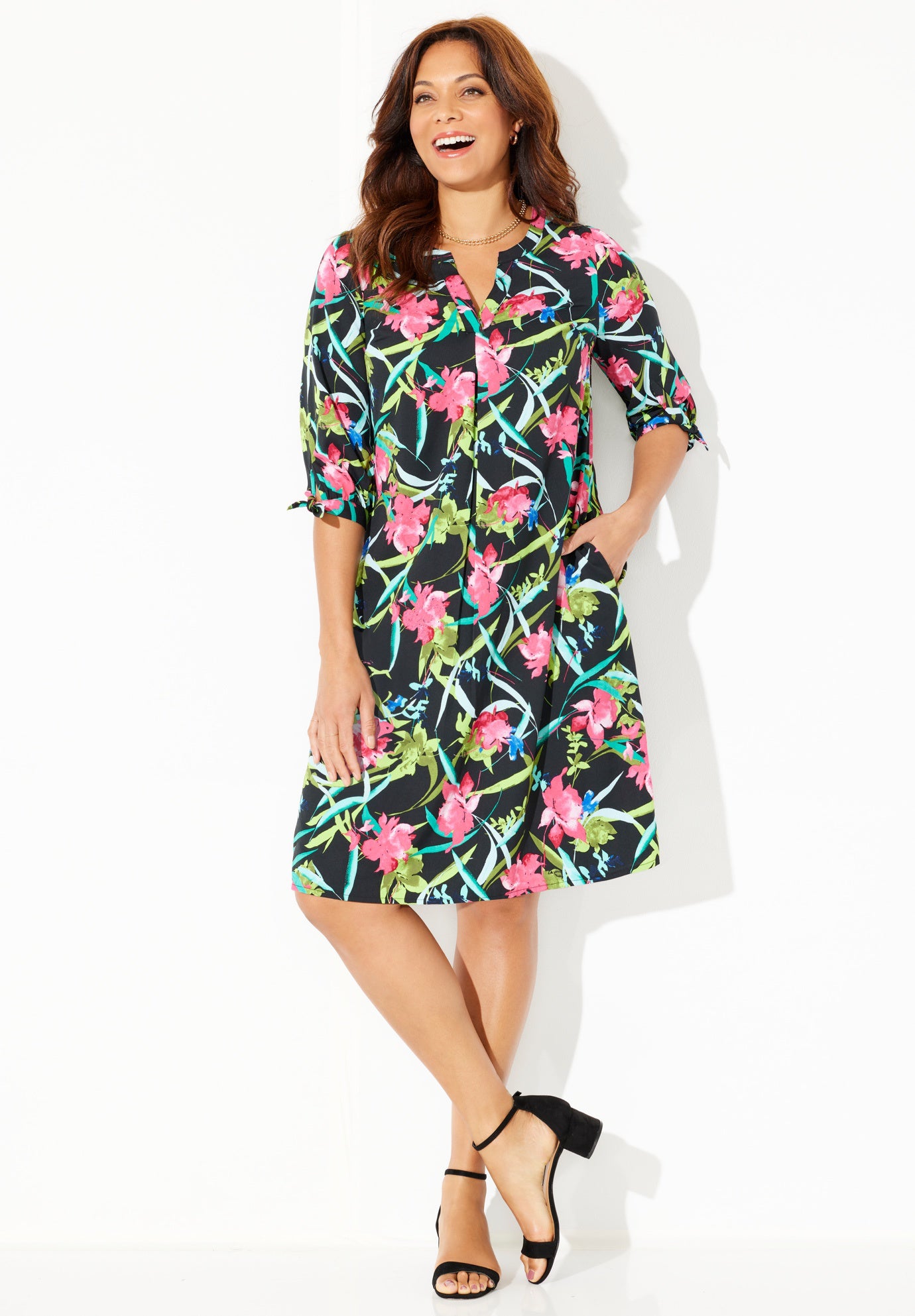 Tie-Sleeve Caf&eacute; Dress image number 0